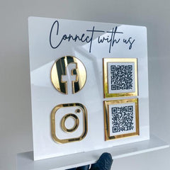 Quadruple Social Media QR Code | Sign & Stand | Acrylic Business Sign