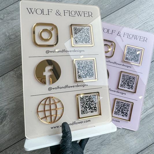 Triple Social Media QR Code | Sign & Stand | Acrylic Business Sign
