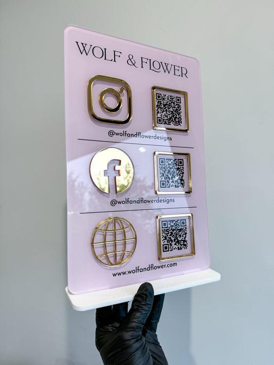 Triple Social Media QR Code | Sign & Stand | Acrylic Business Sign